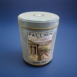 Fauchon‎ Paris Metal Cookie Tin Box Vintage Blue
